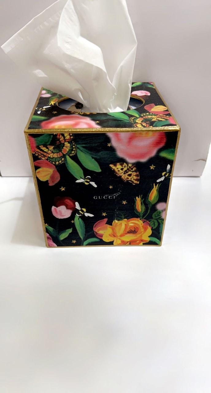 Marye Kelley Tissue Box Cover Floral Gucci Black – Modern Art Design