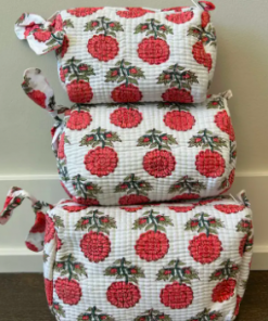 Beauty Stash Poppy Block Print Quilted - Toiletry Bags Set of 3