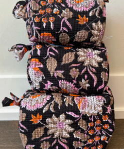 Beauty Stash Dark Floral Block Print Quilted - Toiletry Bags Set of 3