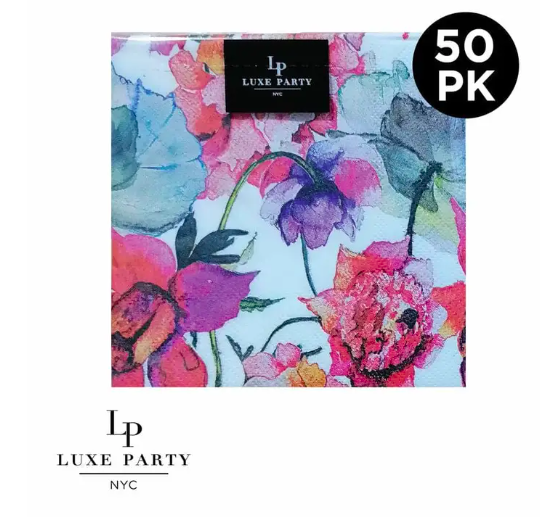 Lux Party Red Flowers Pack of 50 Lunch Napkins
