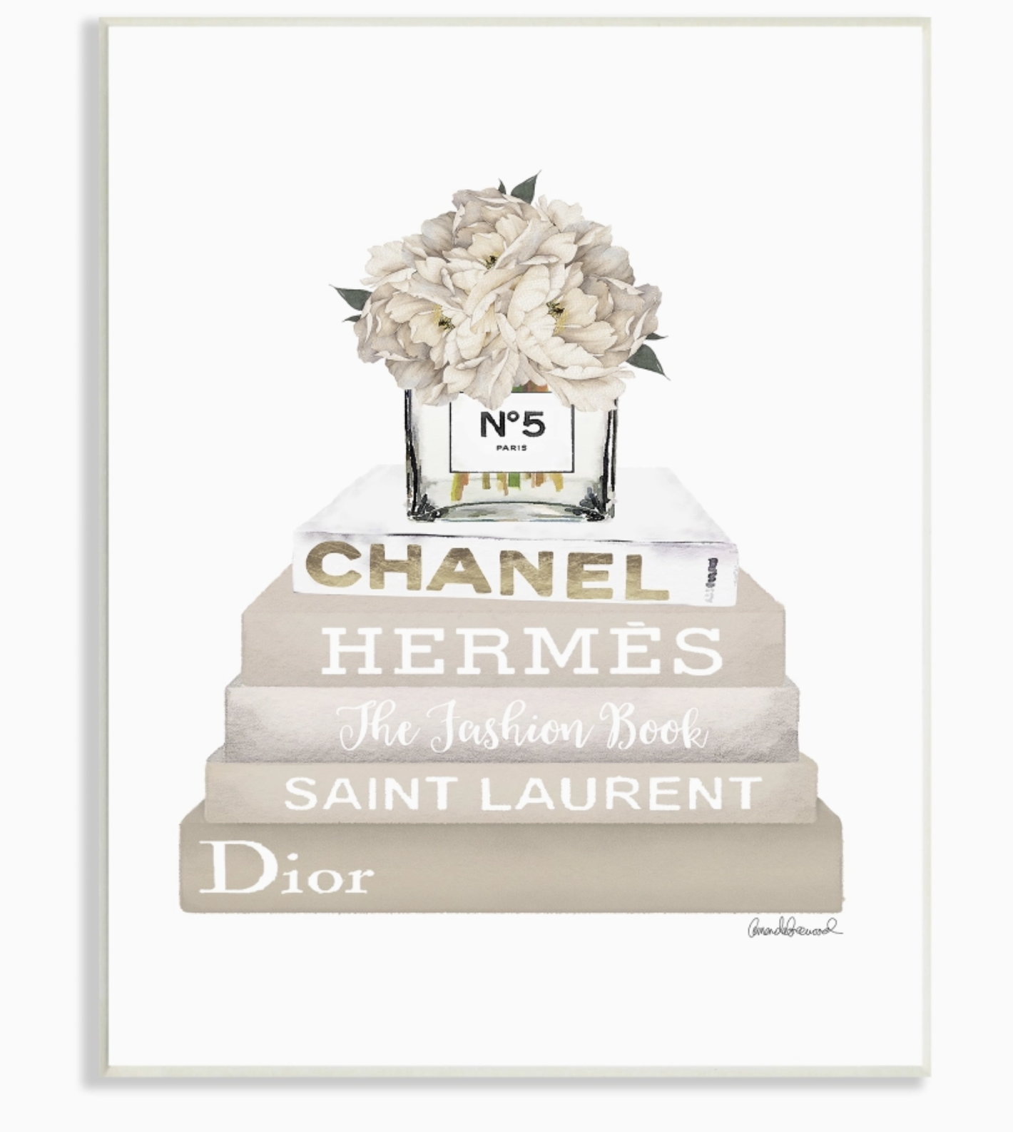 Stupell High Fashion Bookstack with Tan Flowers Wall Plaque Art