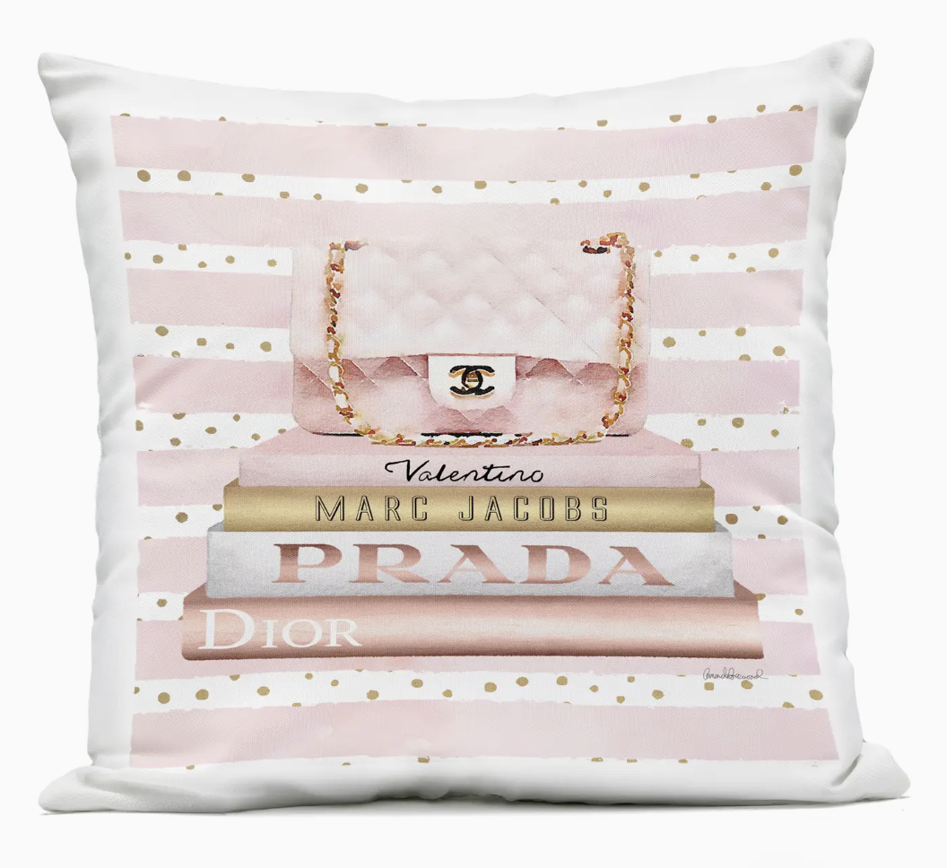 Stupell Designer Bag On Fashion Bookstack Outdoor Printed Pillow - Image 2