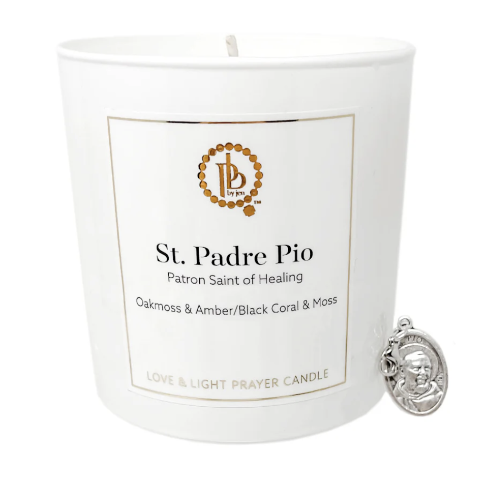PowerBeads By Jen Love and Light Prayer Candle- St. Padre Pio