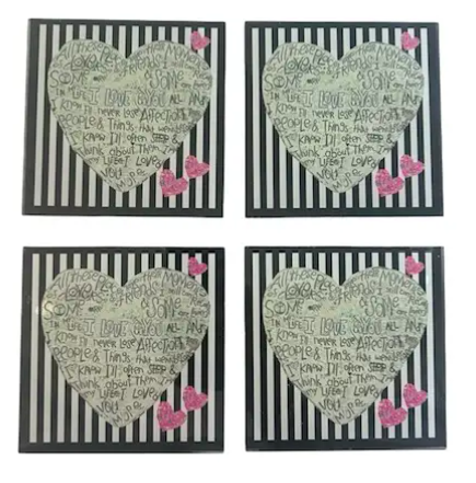 Maven Home Acrylic Coasters - Black Stripe Heart- Set of 4 - Image 2