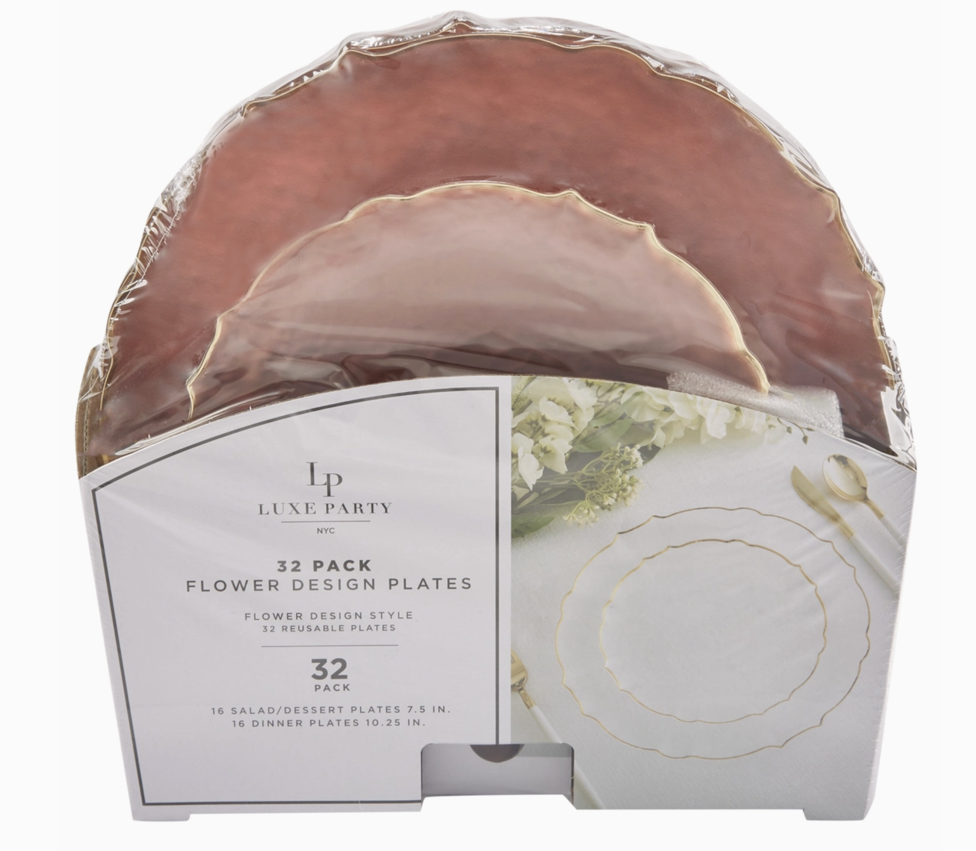 Luxe Party Rose Frosted Plate and Gold Plastic Plates Set | 32 Pack