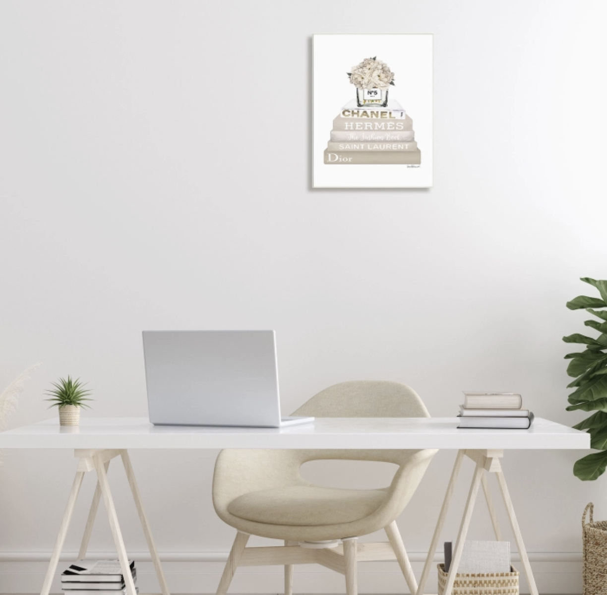 Stupell High Fashion Bookstack with Tan Flowers Wall Plaque Art - Image 2