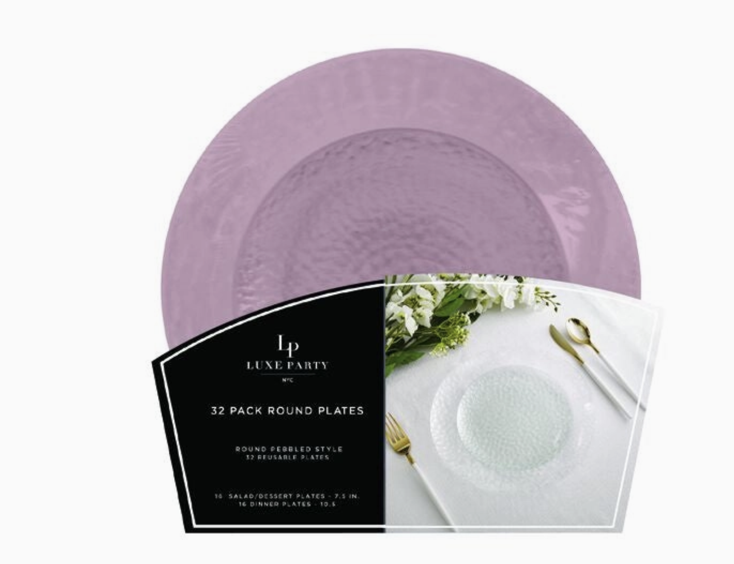 Luxe Party Rose Pebble Plate and Gold Plastic Plates Set | 32 Pack