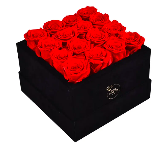 Rose Forever 16 Red Roses Black Velvet Eternity Roses Box - Image 2