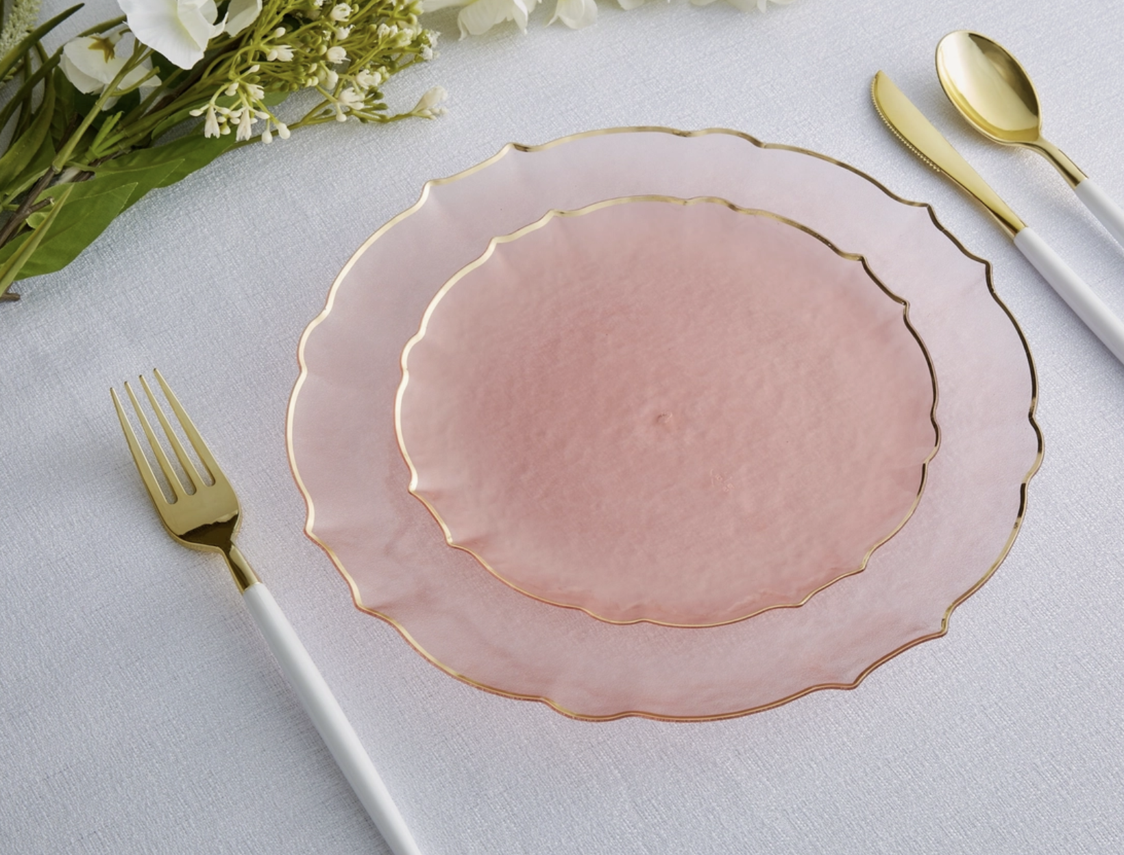 Luxe Party Rose Frosted Plate and Gold Plastic Plates Set | 32 Pack - Image 2