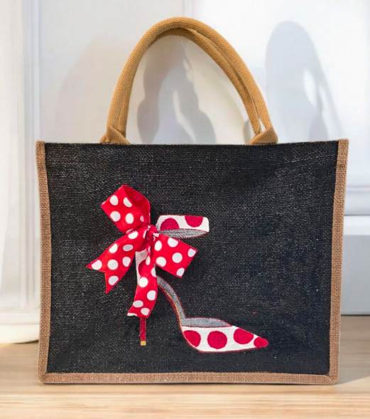 Dana's Uncommon Glass Hand Painted Stiletto Tote Red and White Polka Dot