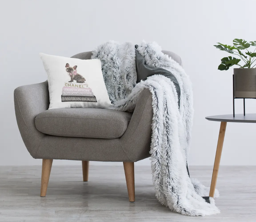 Stupell Pink Bow Dog Gold Black Bookstack Glam Throw Pillow