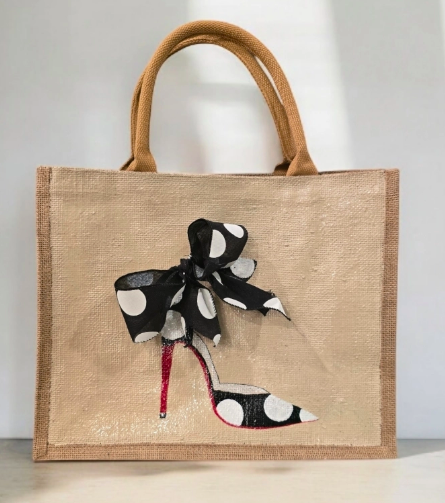 Dana's Uncommon Glass Stiletto Tote Black and White Hand Painted