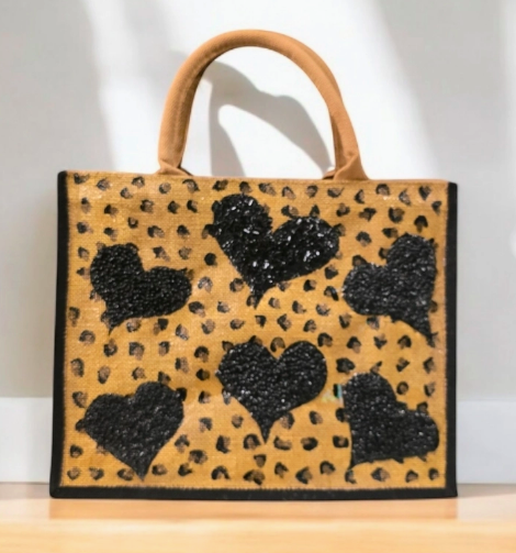 Dana's Uncommon Glass Leopard Print W/Black Beaded Hearts