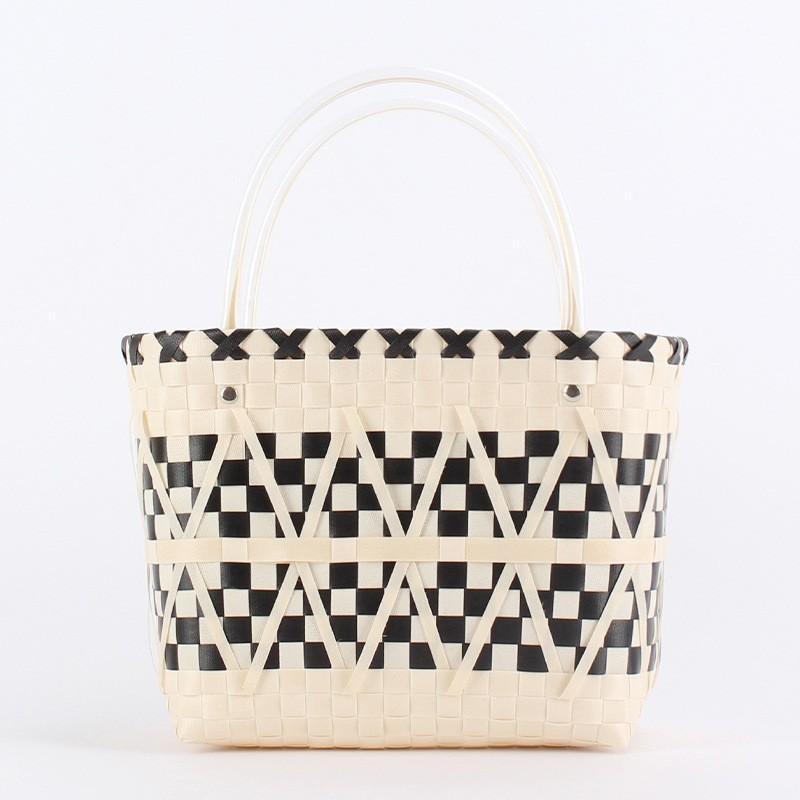2Unic Woven Checkered Plastic Beige Tote