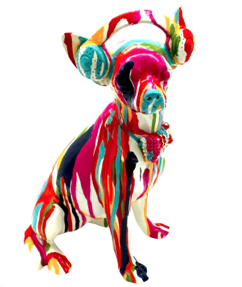 Interior Illusions Painted Graffiti Chihuahua W/Headphone Sculpture - 10" Tall