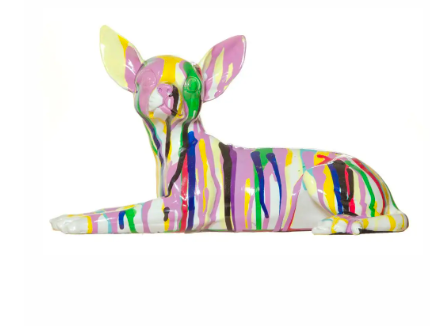 Interior Illusions Hand Painted Graffiti Chihuahua Dog Laying Sculpture-11"Long