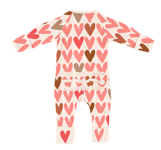 Stephan Baby Cozy Romper w/Ruffles 0-3 Months - Hearts - Image 2