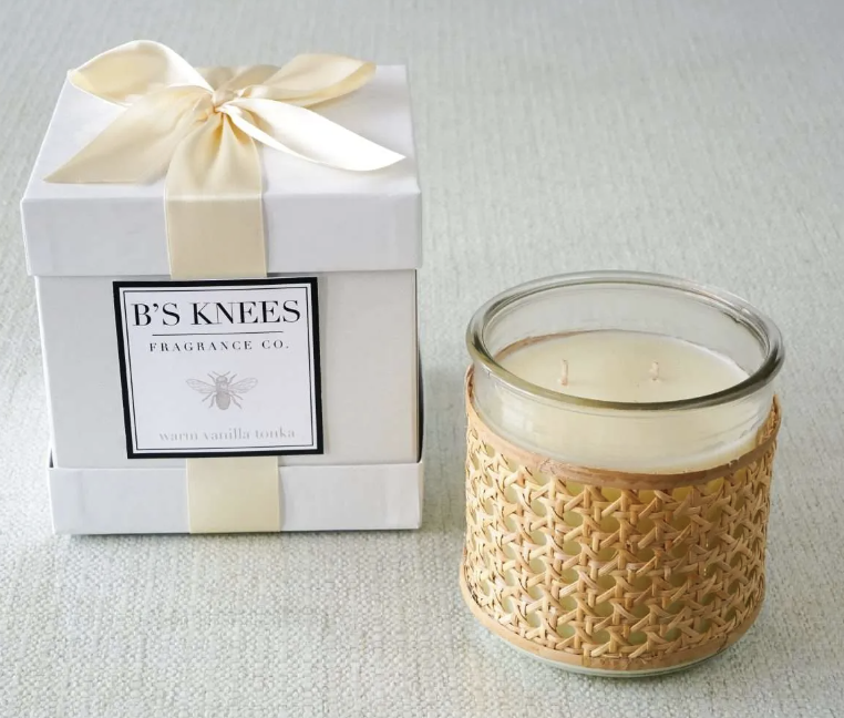 B's Knees 3-Wick Basketweave Candle Warm Vanilla Tonka
