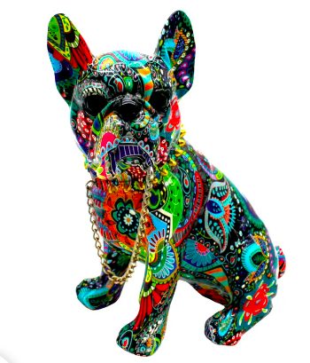 Interior Illusions Painted Sitting Flower French Bulldog W/Necklace - 8" Tall
