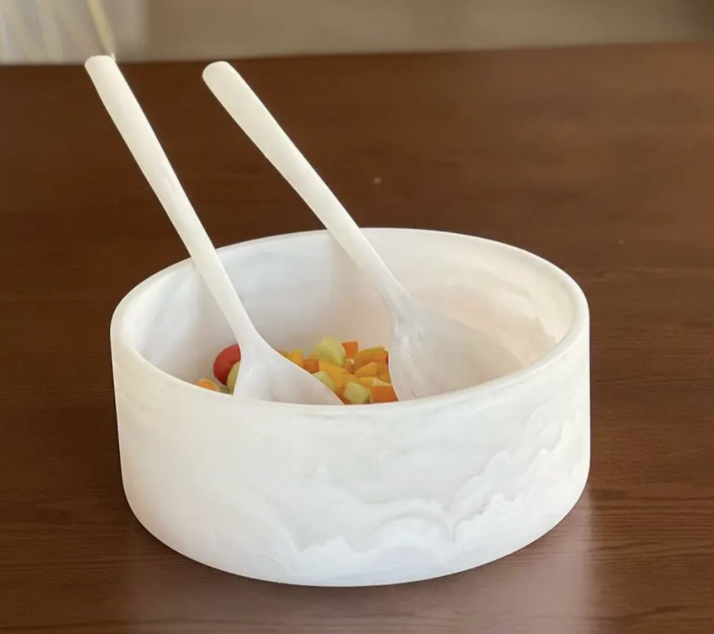 Boker Tov Shalom Resin Snow Drift Salad Bowl and Servers