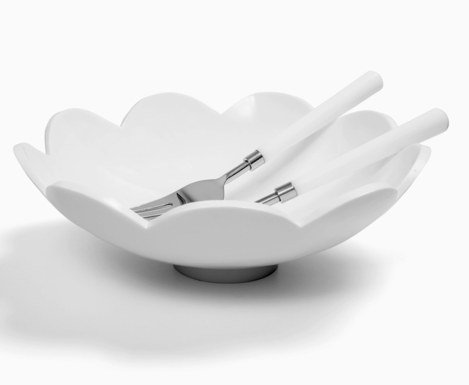Inspired Generations Large Bright White Scalloped Bowl-White Swirl Servers