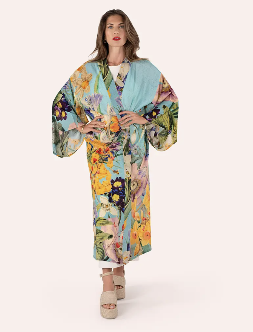 Powder Designs Spring Flora Printed Long Kimono Gown W/Box
