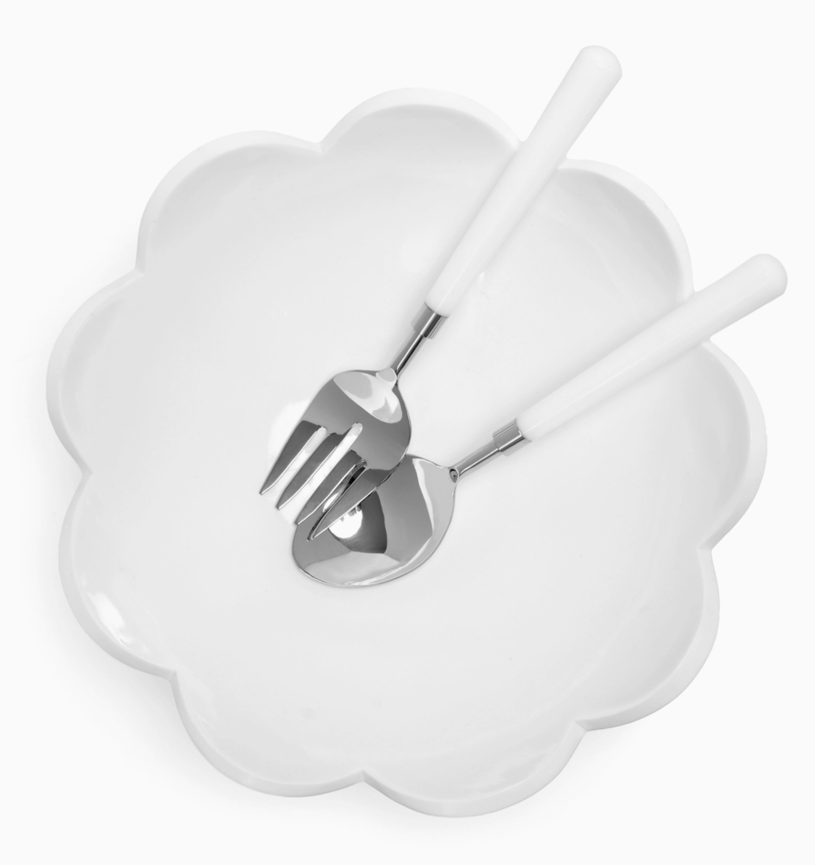 Inspired Generations Large Bright White Scalloped Bowl-White Swirl Servers - Image 2