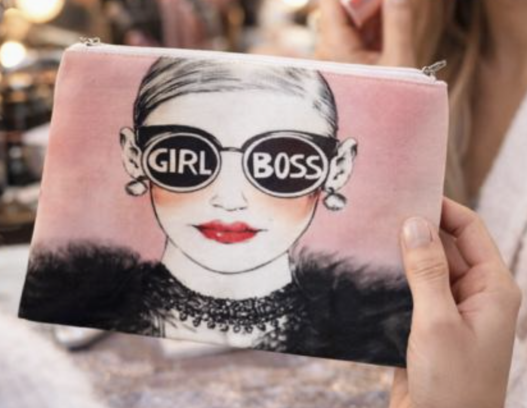 The Tray Girl Girl Boss Makeup Bag – Chic Cosmetic Pouch with Sunglasses