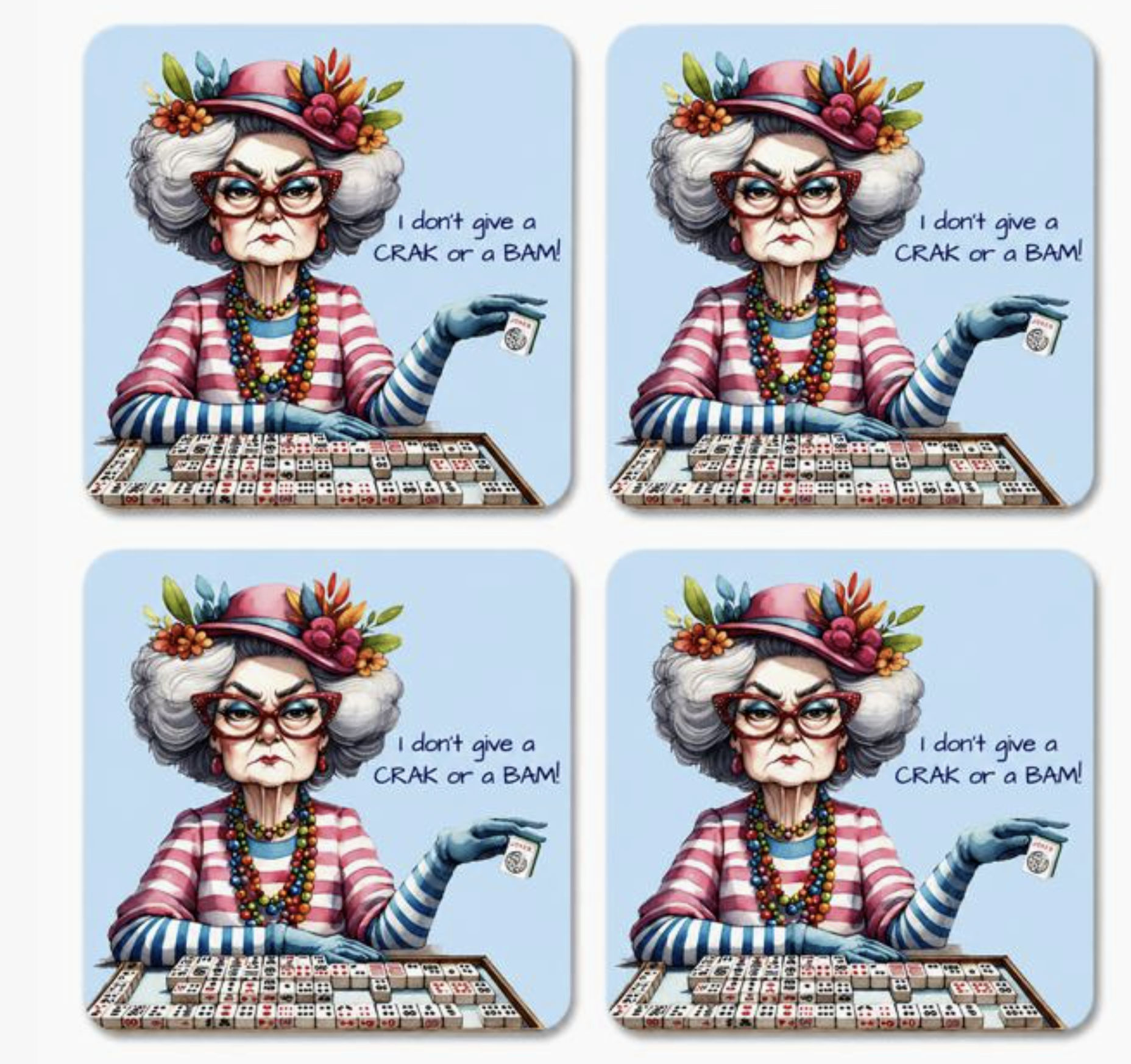 The Tray Girl Funny Mahjong Glass Coasters Set of 4 “I Don’T Give A Crack"