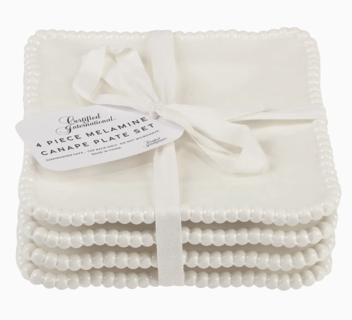 Certified International Perlette Gift Cream Melamine Set of 4 Square Canape Plates